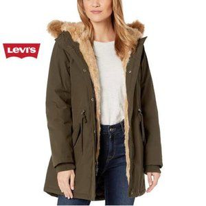 NWT $250 LEVI'S Women XS Arctic Cloth Parka w Hood in Olive Winter Jacket Coat